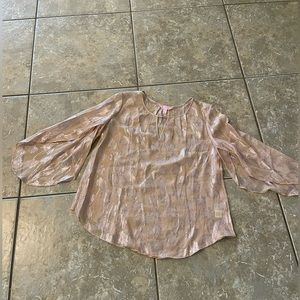 Lilly Pulitzer champagne pink silk blouse with gold palm trees